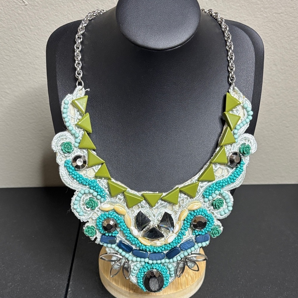 Bib Beaded Statement Necklace Boho Vintage Look
